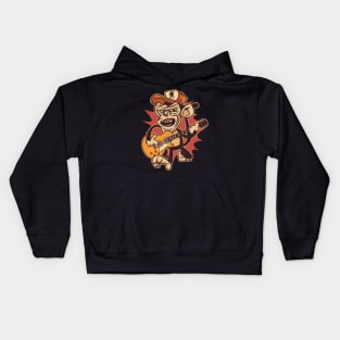 Retro Chimpanzee Guitar Player Graphic Kids Hoodie